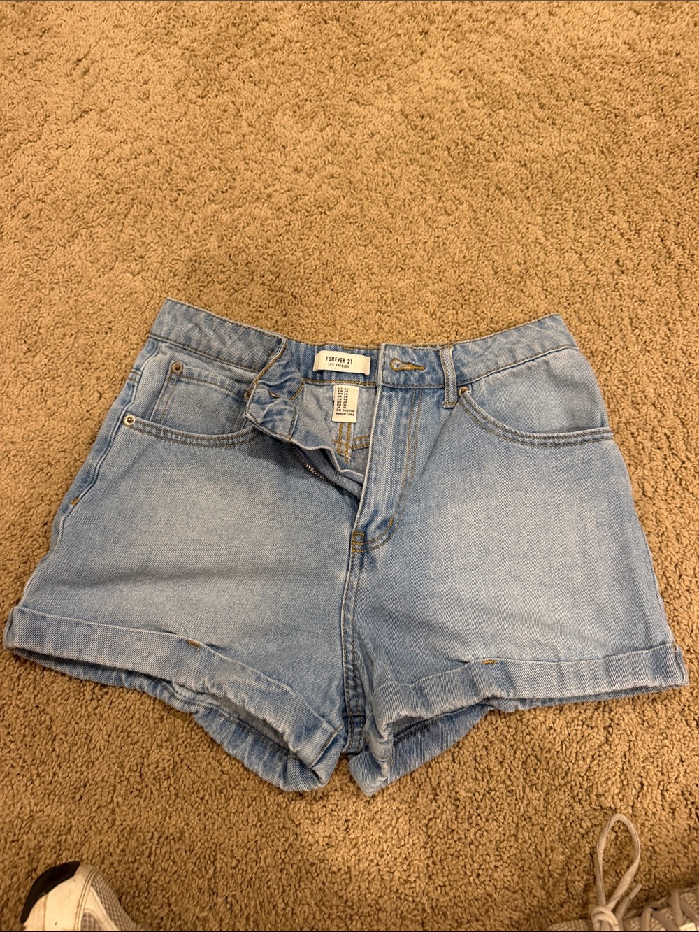 Forever 21 Light Blue High-Rise Denim Shorts